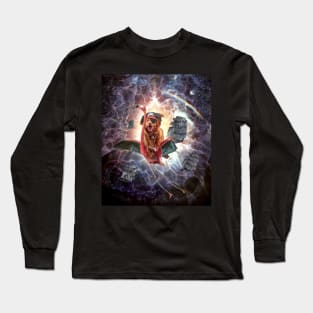 Pirate Dog Riding Flamingo In Space Long Sleeve T-Shirt